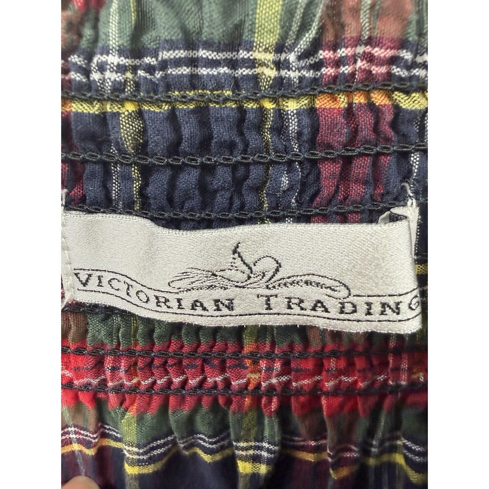 Victorian Trading Co. Tartan Plaid Smocked Long Sleeve Dress Ruffled Hem Medium - Picture 5 of 8